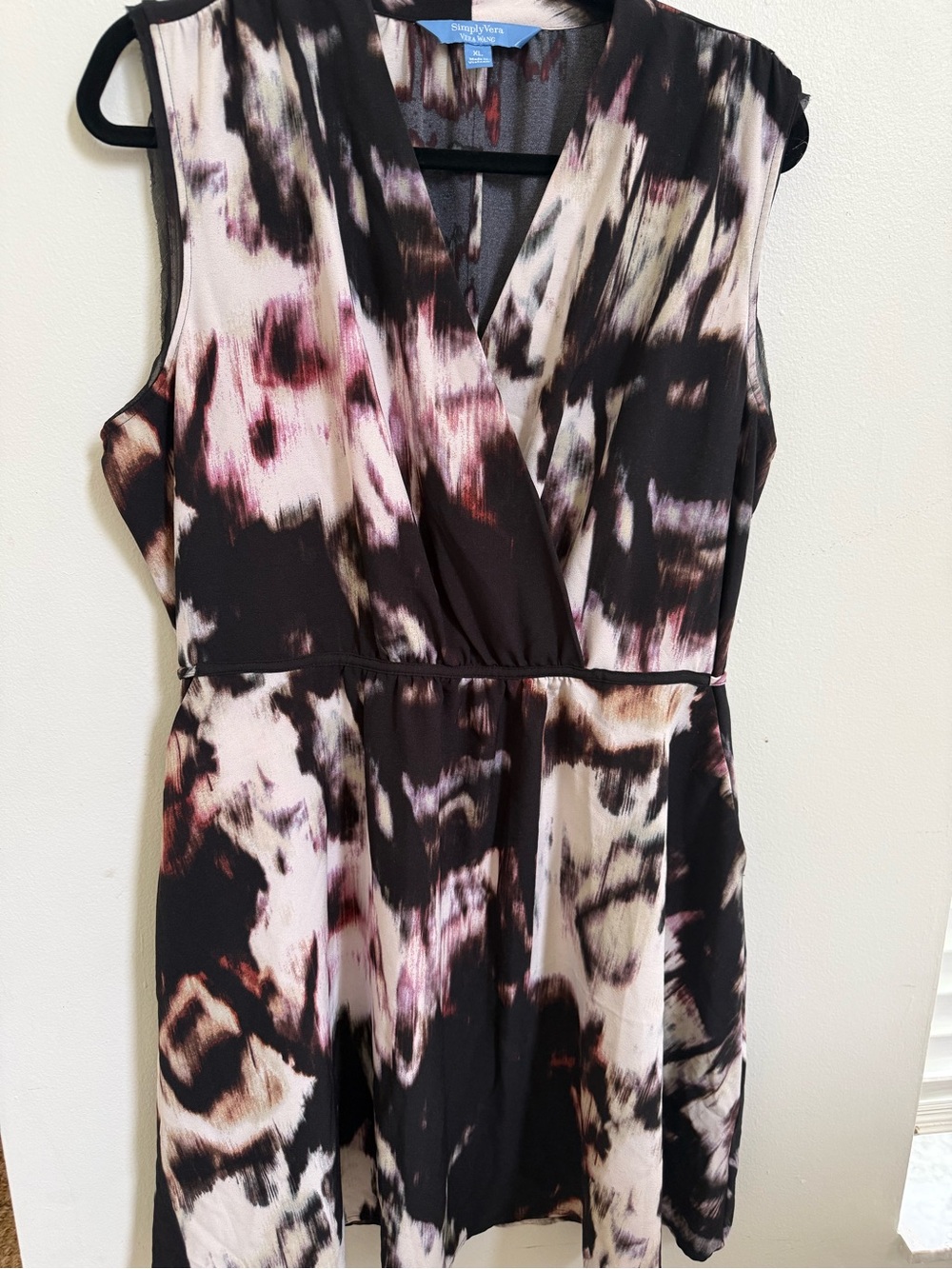Simply Vera Vera Wang XL Sleeveless Abstract Print Faux Wrap Dress | Tie Waist